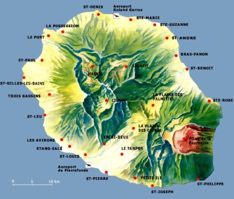 Detailed map of La Reunion